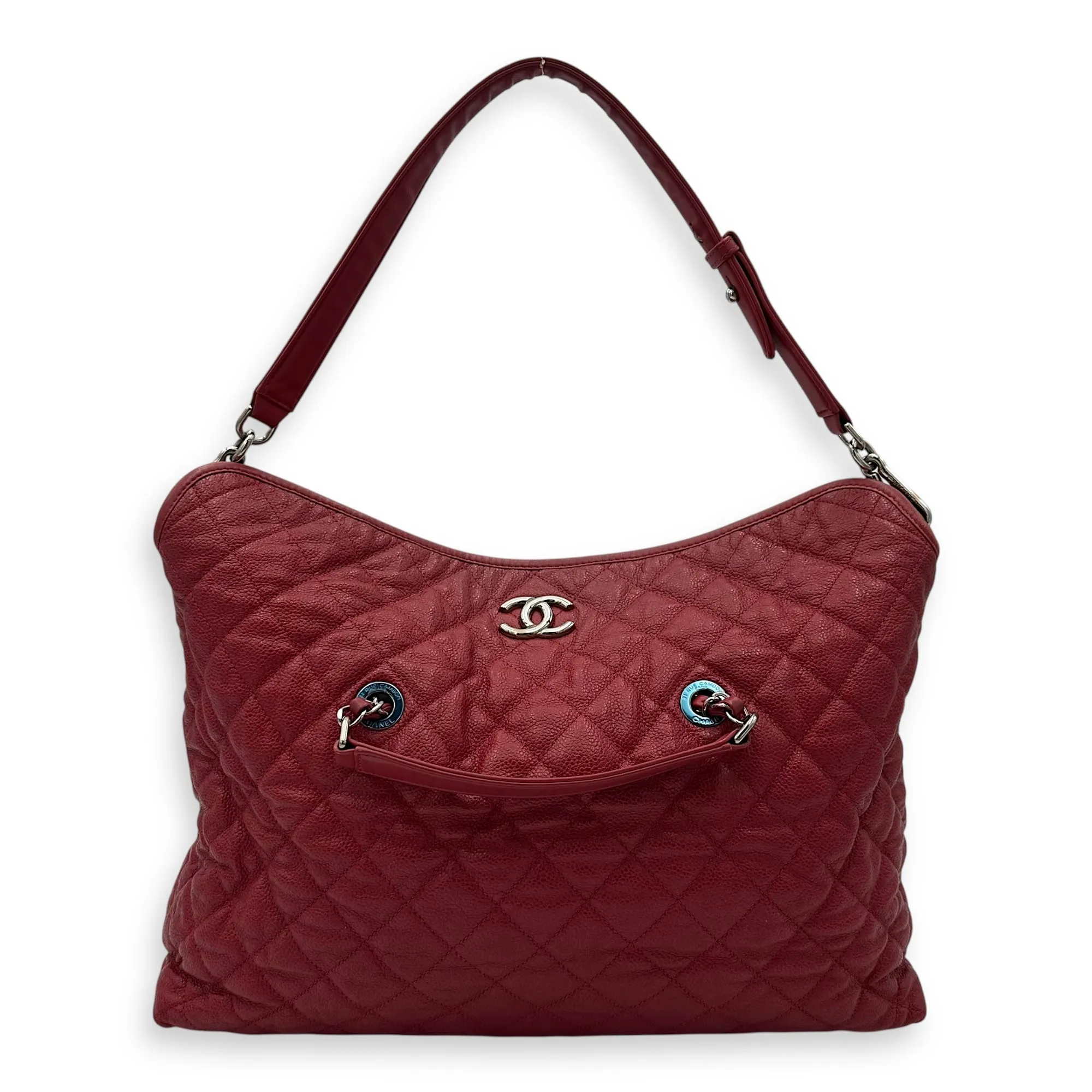 2 way bag Shoulder Bag Red in Caviar Leather, Silver hardware