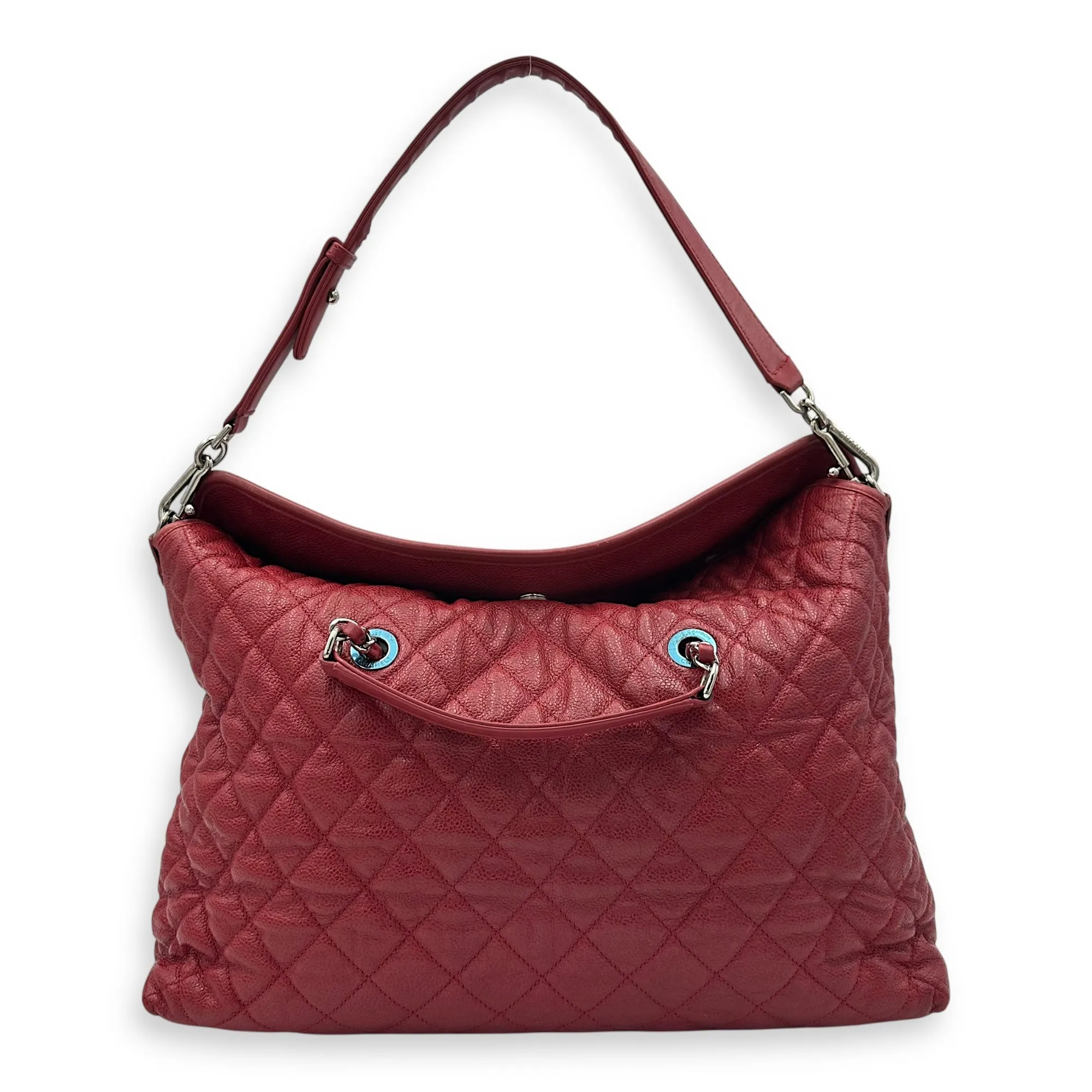 2 way bag Shoulder Bag Red in Caviar Leather, Silver hardware