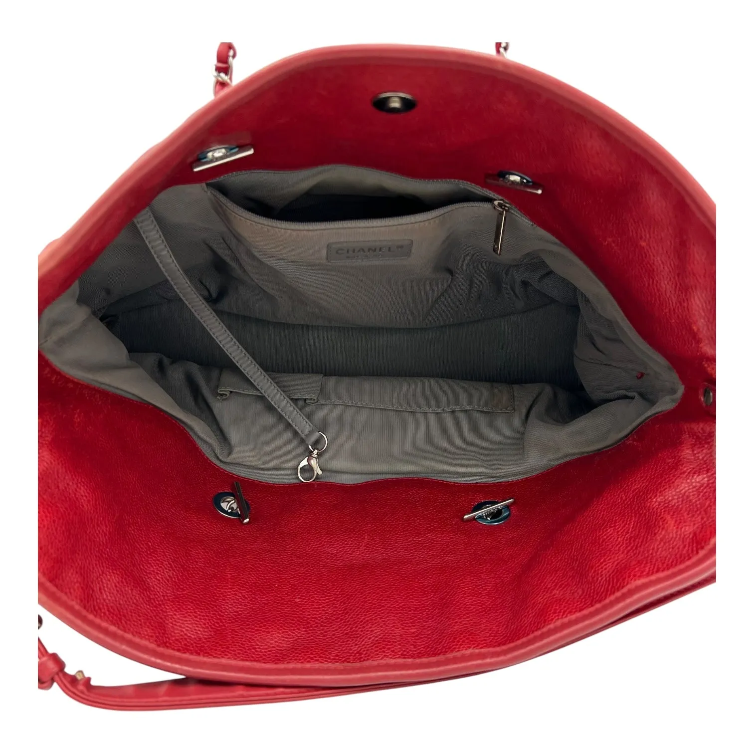 2 way bag Shoulder Bag Red in Caviar Leather, Silver hardware