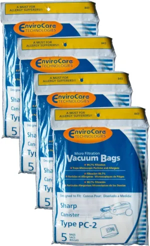 20 Sharp Canister Type PC-2 Vacuum Cleaner Allergy Bags, EC-10PC2, EC-05PC2 EC-PC4, EC-6312P, EC7314P, 6311, EC-63, 7311, EC-73, FX30, FX30, ECFX30, EC7311, EC-PC4, EC-6312P, EC7314P