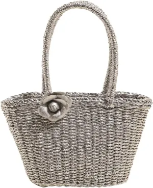 2025 Chic Straw Tote Bag for Women Summer Straw Beach Bag Silver Basket Bags Sparkling Shoulder Purse for Vacation