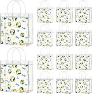 24 Pack Volleyball Clear Gift Bags with Handles, Plastic Snack Bags Goodie Bag Bulk for Sport Team & Volleyball Themed Party (8 x 8 x 3.1 Inches)