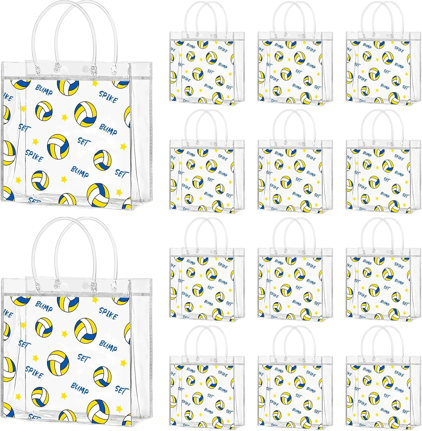 24 Pack Volleyball Clear Gift Bags with Handles, Plastic Snack Bags Goodie Bag Bulk for Sport Team & Volleyball Themed Party (8 x 8 x 3.1 Inches)