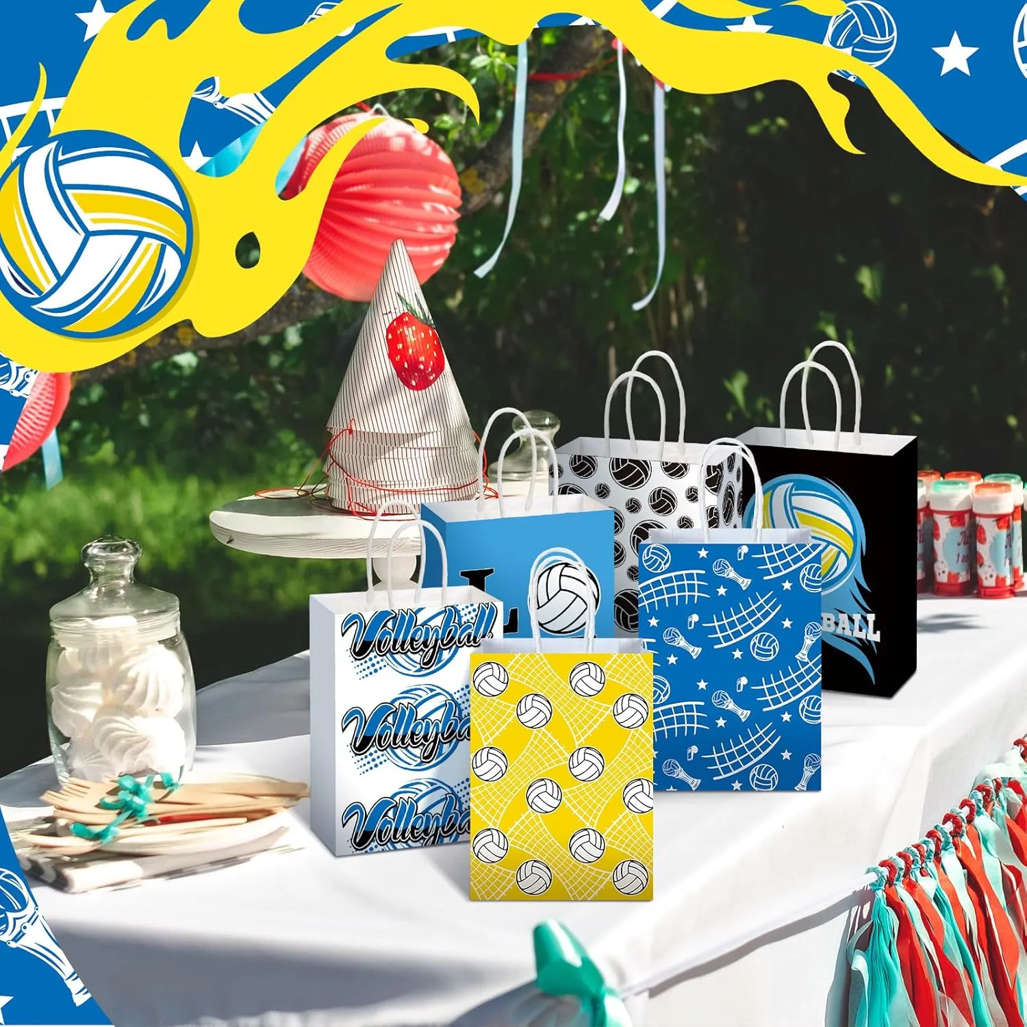 24 Pcs Volleyball Goodie Gift Bags with Handle Volleyball Themed Party Decorations Portable Gift Wrapping Paper Treat Bags for Kids Sport Birthday Party Supplies