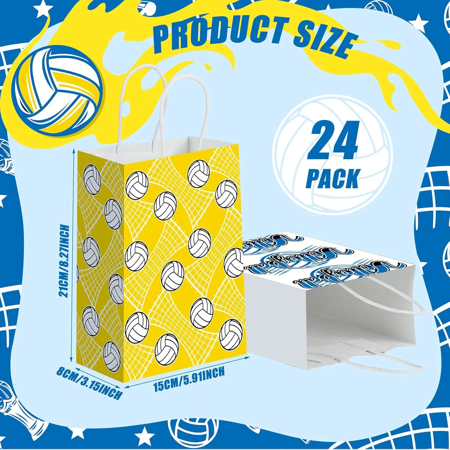 24 Pcs Volleyball Goodie Gift Bags with Handle Volleyball Themed Party Decorations Portable Gift Wrapping Paper Treat Bags for Kids Sport Birthday Party Supplies