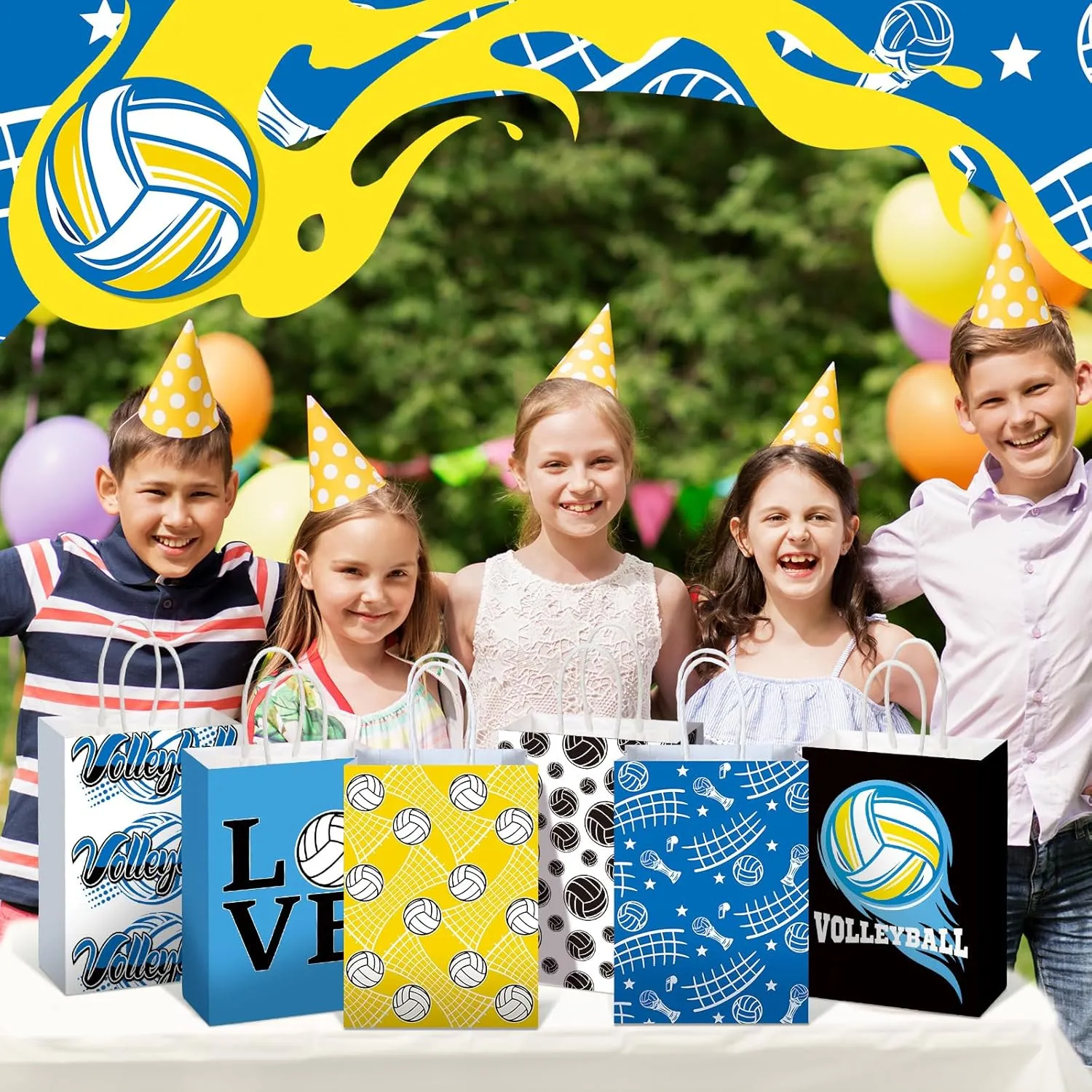 24 Pcs Volleyball Goodie Gift Bags with Handle Volleyball Themed Party Decorations Portable Gift Wrapping Paper Treat Bags for Kids Sport Birthday Party Supplies