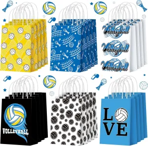 24 Pcs Volleyball Goodie Gift Bags with Handle Volleyball Themed Party Decorations Portable Gift Wrapping Paper Treat Bags for Kids Sport Birthday Party Supplies