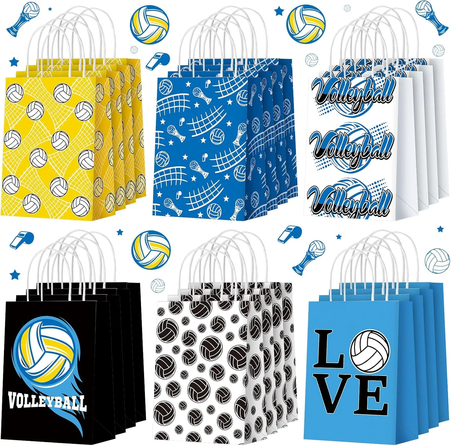 24 Pcs Volleyball Goodie Gift Bags with Handle Volleyball Themed Party Decorations Portable Gift Wrapping Paper Treat Bags for Kids Sport Birthday Party Supplies