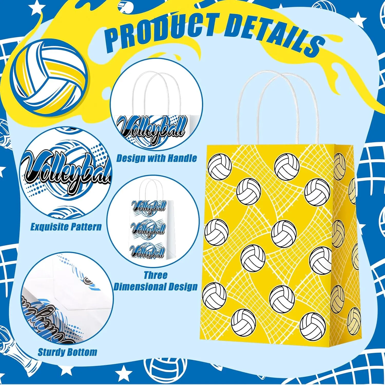 24 Pcs Volleyball Goodie Gift Bags with Handle Volleyball Themed Party Decorations Portable Gift Wrapping Paper Treat Bags for Kids Sport Birthday Party Supplies