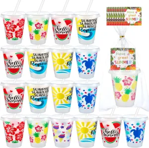 24 Set End of the Year Gifts for Students 24 Pcs 17 oz Colorful Tumbler with Straw and Lid, Summer Cards and Clear Cellophane Bags Summer Graduation Gifts from Teacher Party Supplies