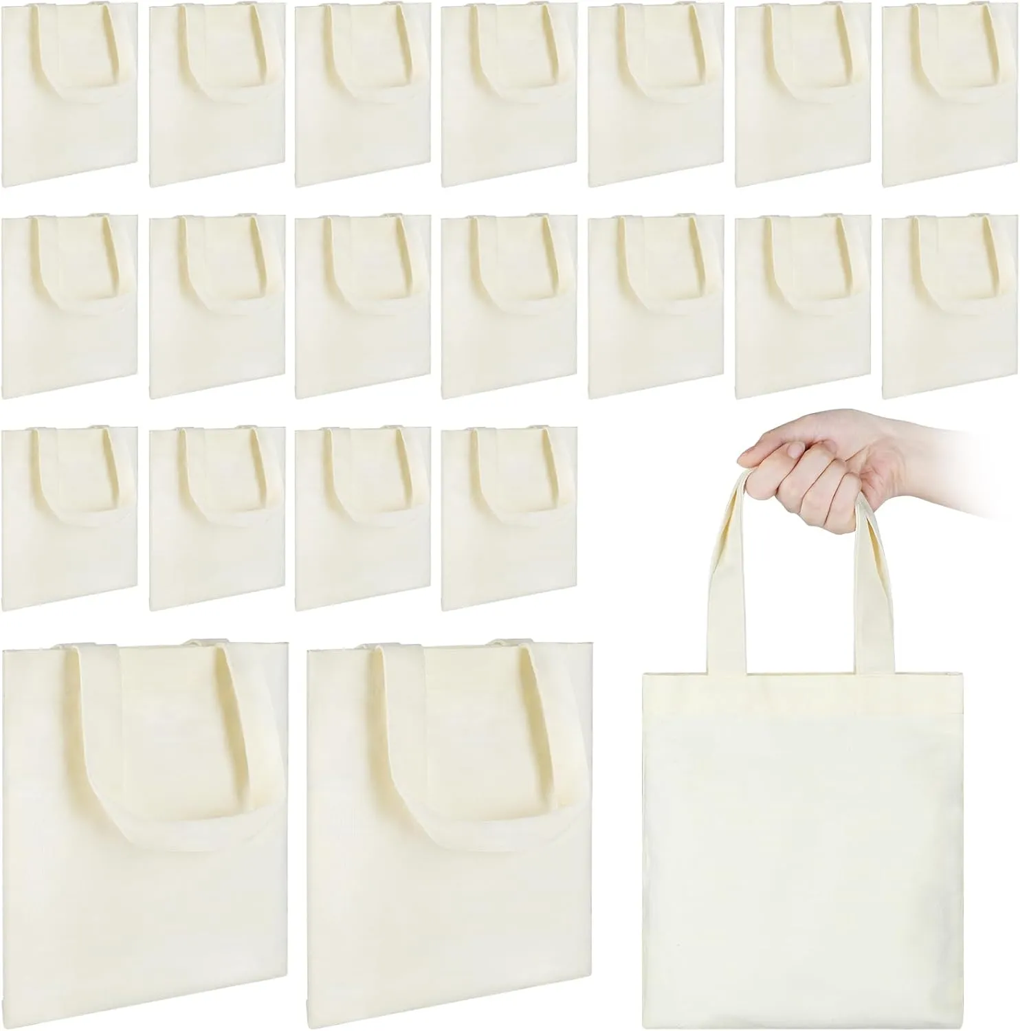 24Pcs Mini Canvas Tote Bags, Blank Canvas Bag, Reusable Grocery Bags, DIY Sacks Goody Bags for Kids Christmas Tote Gift Bag (Beige,9.8 x12 inch)