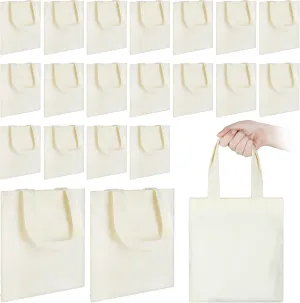 24Pcs Mini Canvas Tote Bags, Blank Canvas Bag, Reusable Grocery Bags, DIY Sacks Goody Bags for Kids Christmas Tote Gift Bag (Beige,9.8 x12 inch)