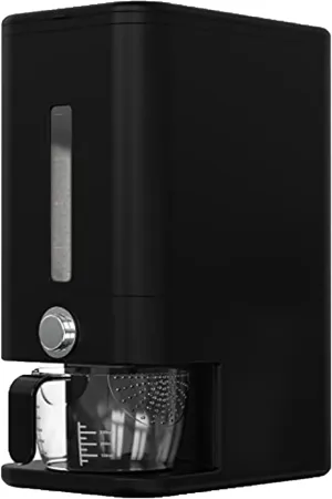 25lb Rice Dispenser - Air Tight Grain & Rice Container With Smart Quantity Dispense, Measuring Cup - NEW Black Design Grain Storage Container.