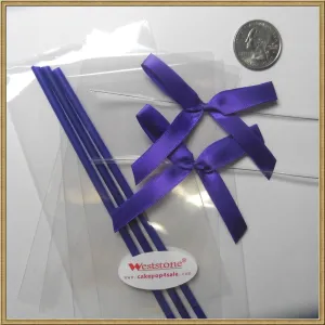 25pcs 6" Lollipop Stick, 25 pcs Poly Bag, 25pcs Pre tied ribbon bows for cake pops - Purple
