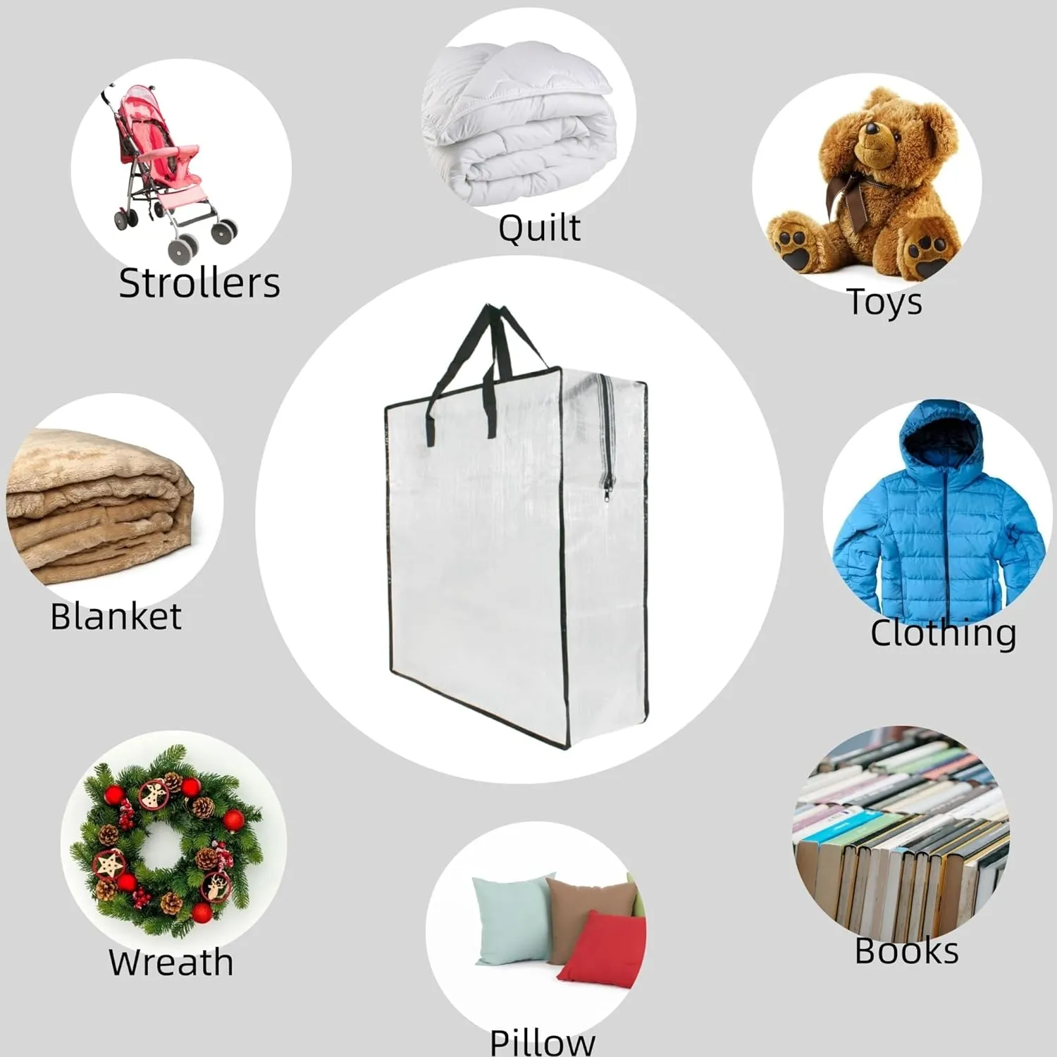 3 Pack Clear Storage Bags with Zipper and Handles, Blanket Bags For Closet Storage, Moving and Packing Supplies for College, Underbed Storage Organizer for Clothes Pillow Bedding Christmas Wreath