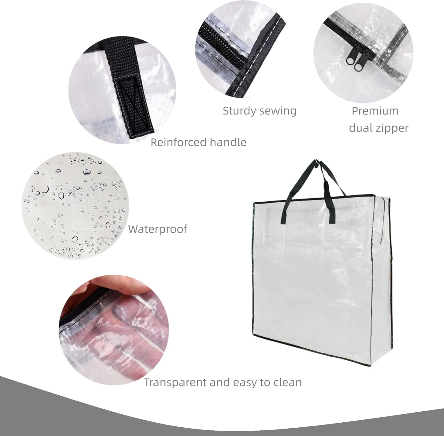 3 Pack Clear Storage Bags with Zipper and Handles, Blanket Bags For Closet Storage, Moving and Packing Supplies for College, Underbed Storage Organizer for Clothes Pillow Bedding Christmas Wreath