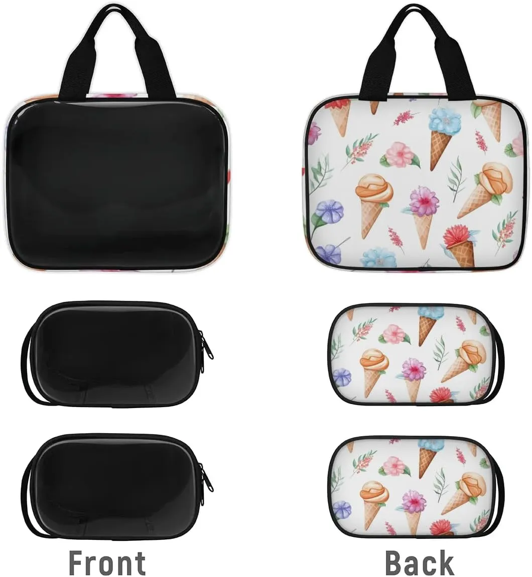 3 PCS Travel Makeup Bag Set Flowers Ice Cream Translucent Cosmetic Bags Portable Toiletry Bag for Women Makeup & Skincare Storage for Travel & Daily Use