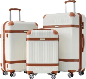 3 Piece ABS Hardshell Luggage Set: 20/24/28 Inch Spinner Suitcases with TSA Lock - 360° Silent Wheels & Expansion Function for Travel - Durable Lightweight Carry On & Check In Bags