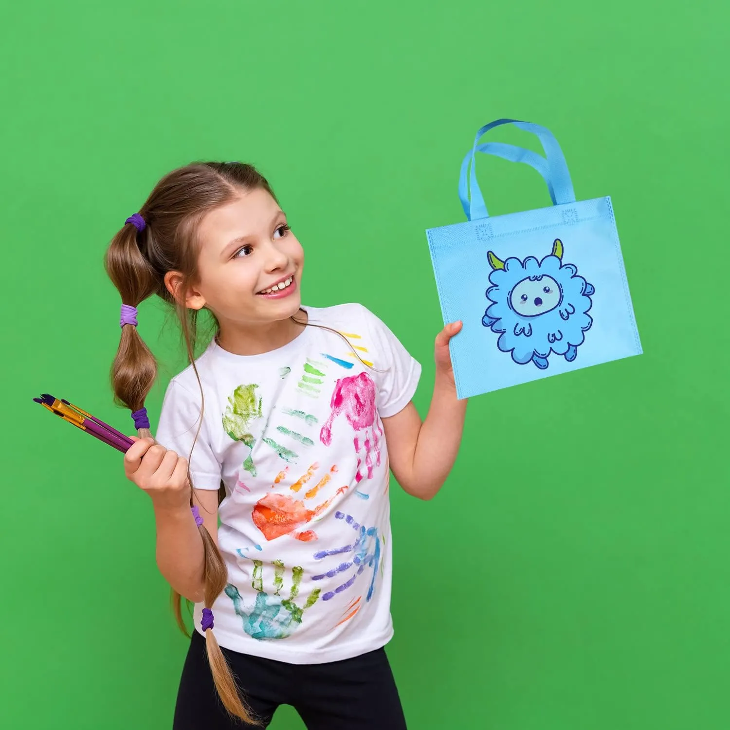 30 Pack Non Woven Party Favor Bags, 9.8'' Small Reusable Kids Tote Bags with Handles, Rainbow Party Favor Goodie Bags for Kids Birthday