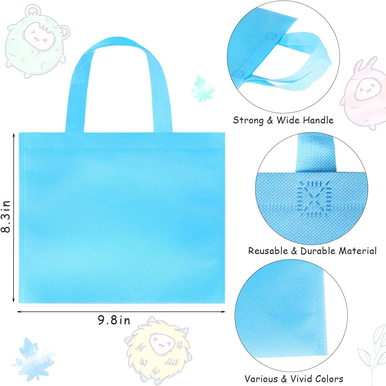 30 Pack Non Woven Party Favor Bags, 9.8'' Small Reusable Kids Tote Bags with Handles, Rainbow Party Favor Goodie Bags for Kids Birthday