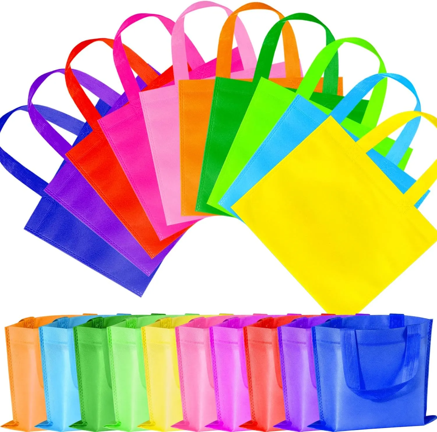 30 Pack Non Woven Party Favor Bags, 9.8'' Small Reusable Kids Tote Bags with Handles, Rainbow Party Favor Goodie Bags for Kids Birthday