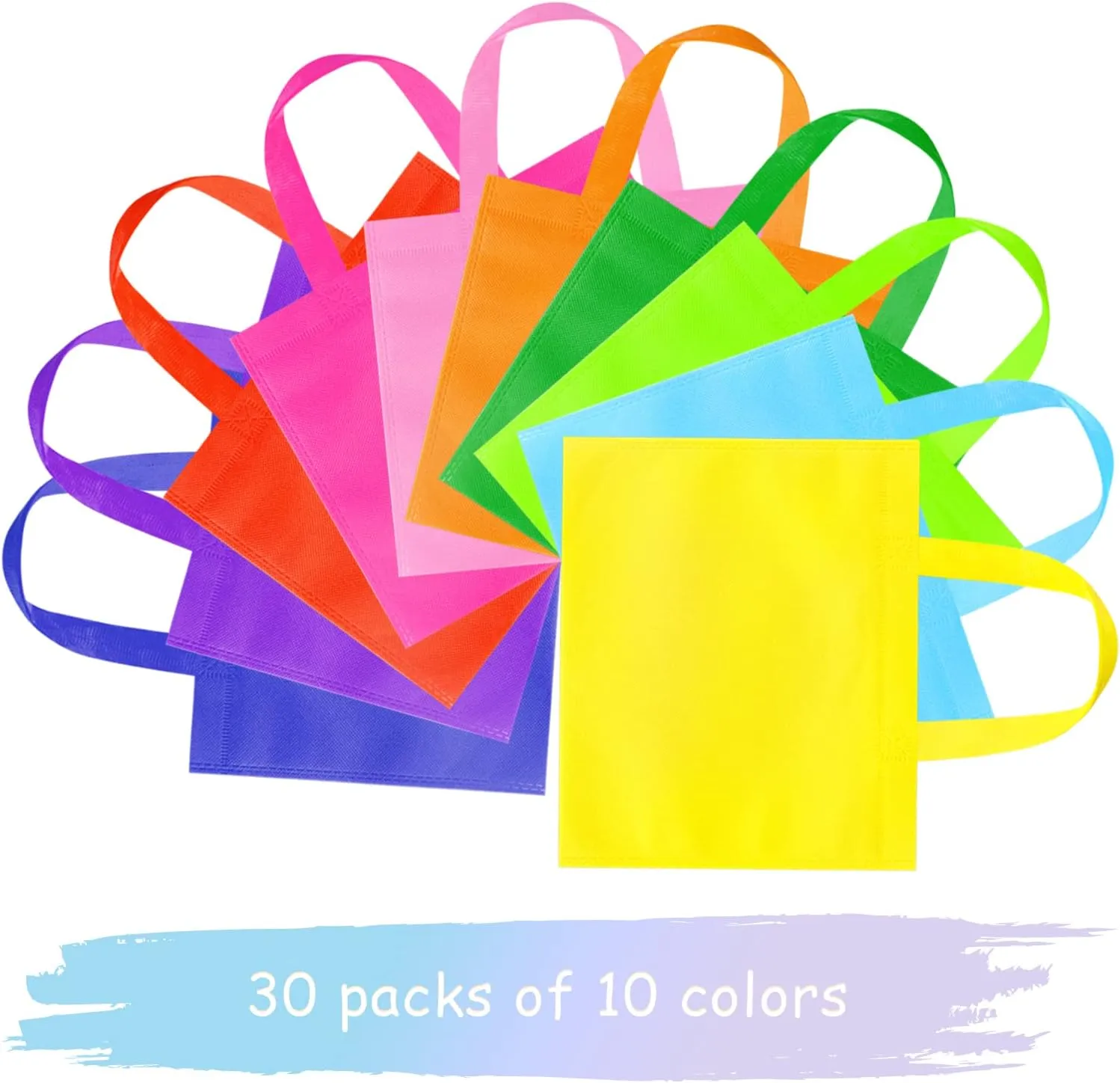 30 Pack Non Woven Party Favor Bags, 9.8'' Small Reusable Kids Tote Bags with Handles, Rainbow Party Favor Goodie Bags for Kids Birthday