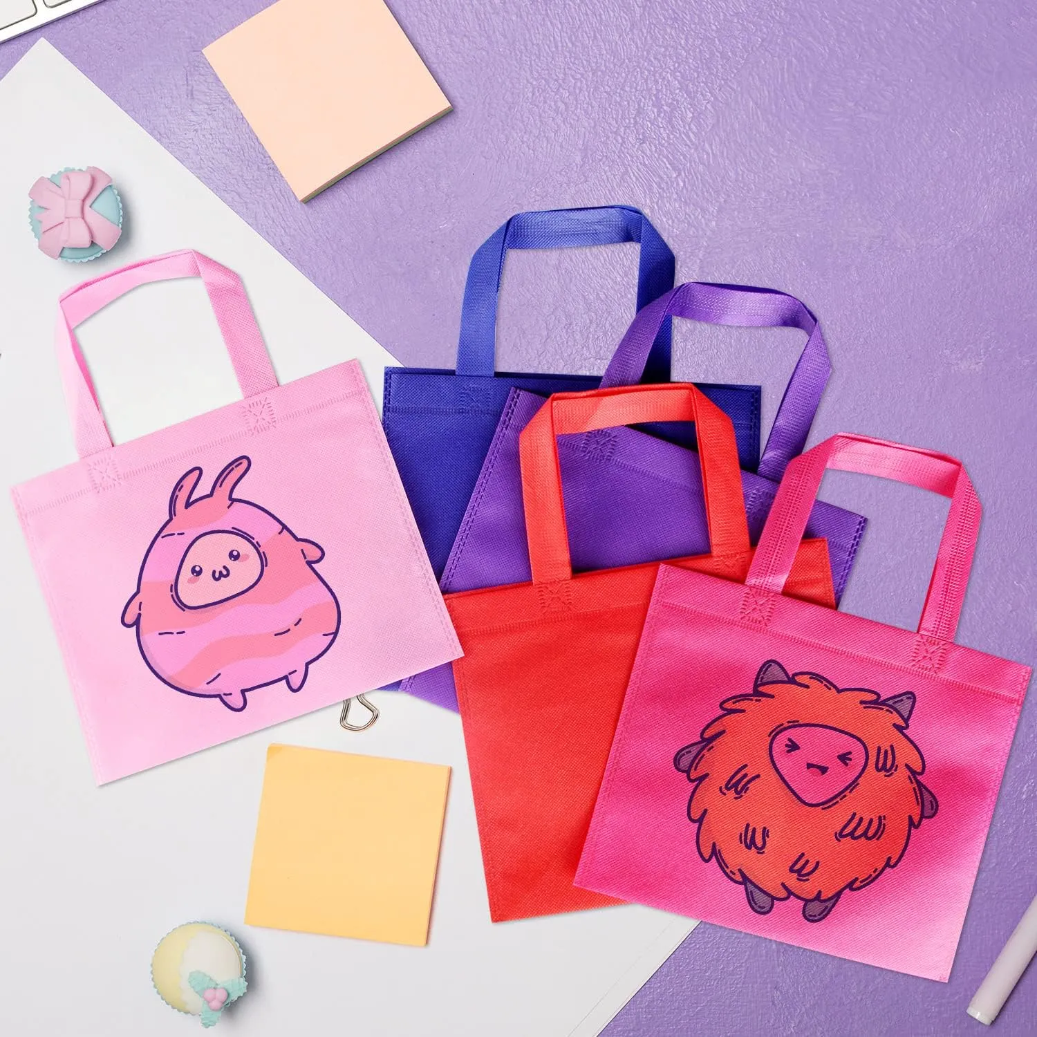 30 Pack Non Woven Party Favor Bags, 9.8'' Small Reusable Kids Tote Bags with Handles, Rainbow Party Favor Goodie Bags for Kids Birthday