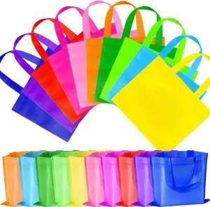 30 Pack Non Woven Party Favor Bags, 9.8'' Small Reusable Kids Tote Bags with Handles, Rainbow Party Favor Goodie Bags for Kids Birthday