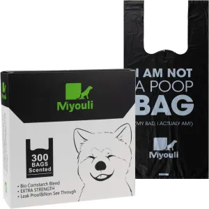 300 Counts Extra Thick Black Biodegradable Pet Poop Waste Bags With Handles for Dogs Ocean Wind-Scented