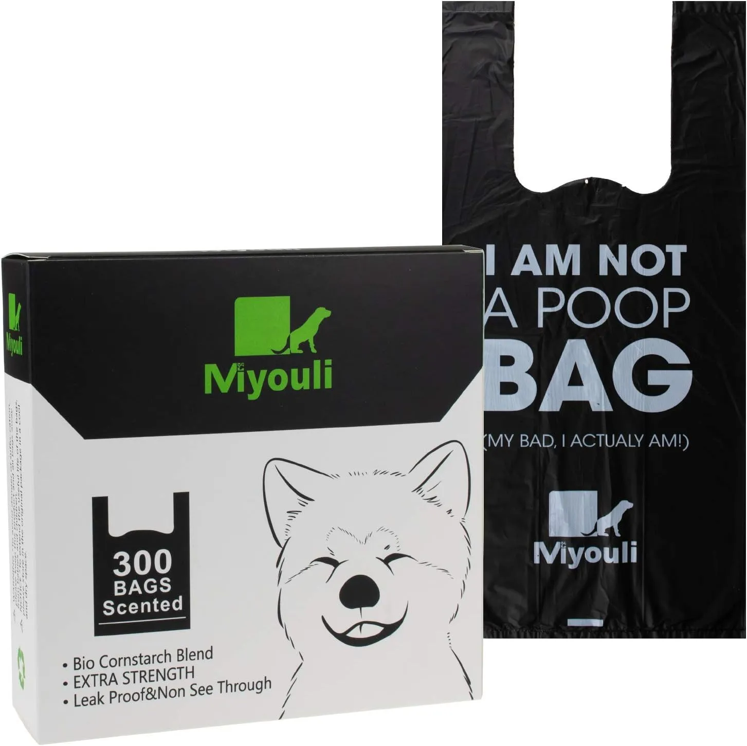 300 Counts Extra Thick Black Biodegradable Pet Poop Waste Bags With Handles for Dogs Ocean Wind-Scented