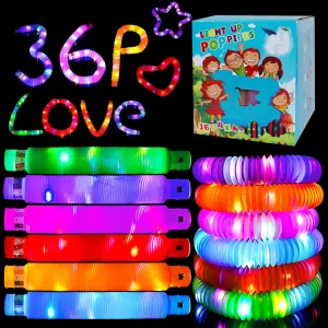 36 Pack Glow Sticks Party Favors Light Up Pop tubes Sensory Toys LED Glow Necklaces Bracelets Birthday Goodie Bag Stuffers Classroom Prizes Gifts for Boys Girls Toddlers Halloween Easter Gift