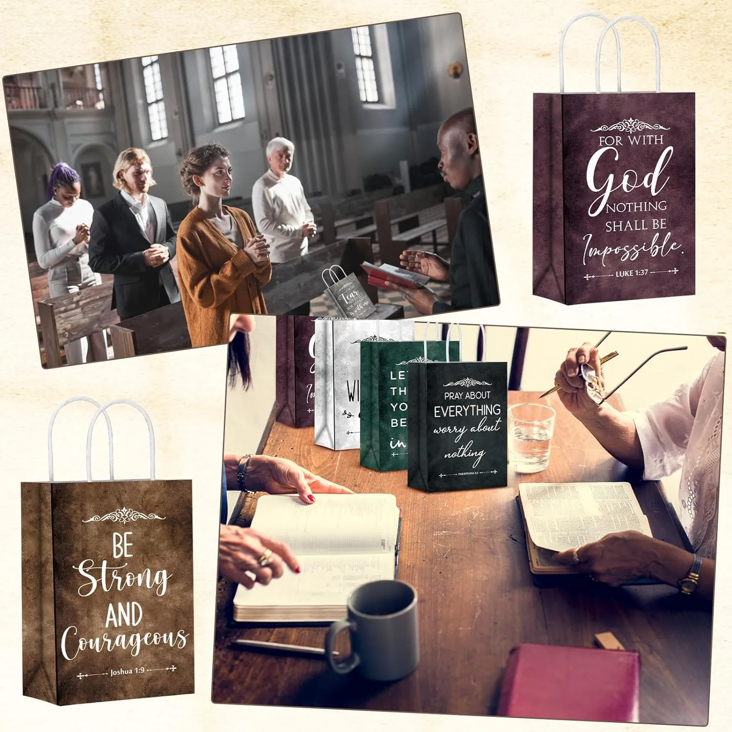 36 Pcs Christian Gift Paper Bags Bulk Religious Bible Verse Treat Bags with Handles Sunday School Inspirational Gifts for Women Church Welcome Visitors Baptism Party Supplies