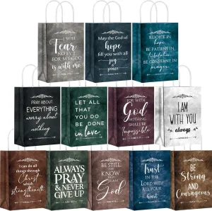 36 Pcs Christian Gift Paper Bags Bulk Religious Bible Verse Treat Bags with Handles Sunday School Inspirational Gifts for Women Church Welcome Visitors Baptism Party Supplies