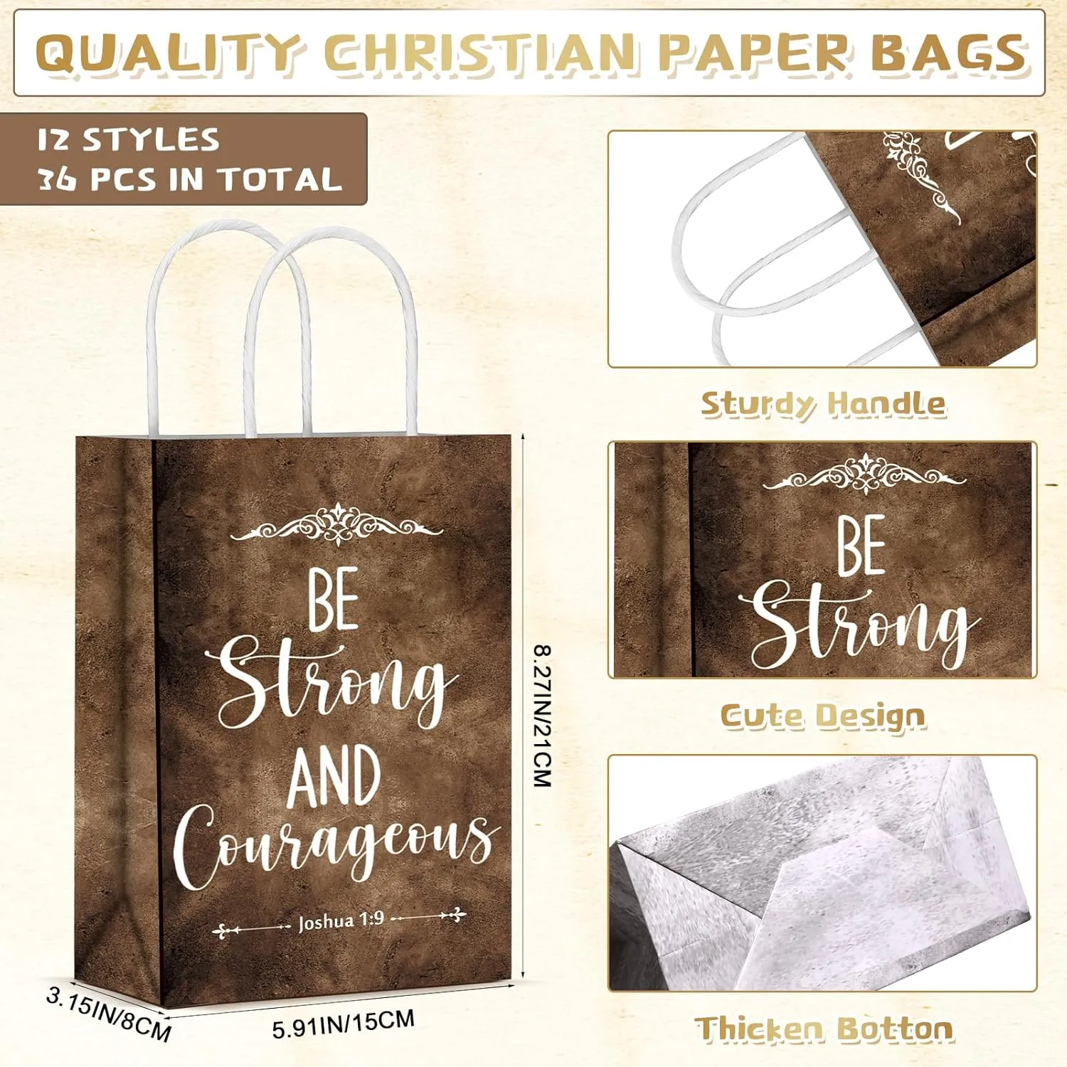 36 Pcs Christian Gift Paper Bags Bulk Religious Bible Verse Treat Bags with Handles Sunday School Inspirational Gifts for Women Church Welcome Visitors Baptism Party Supplies