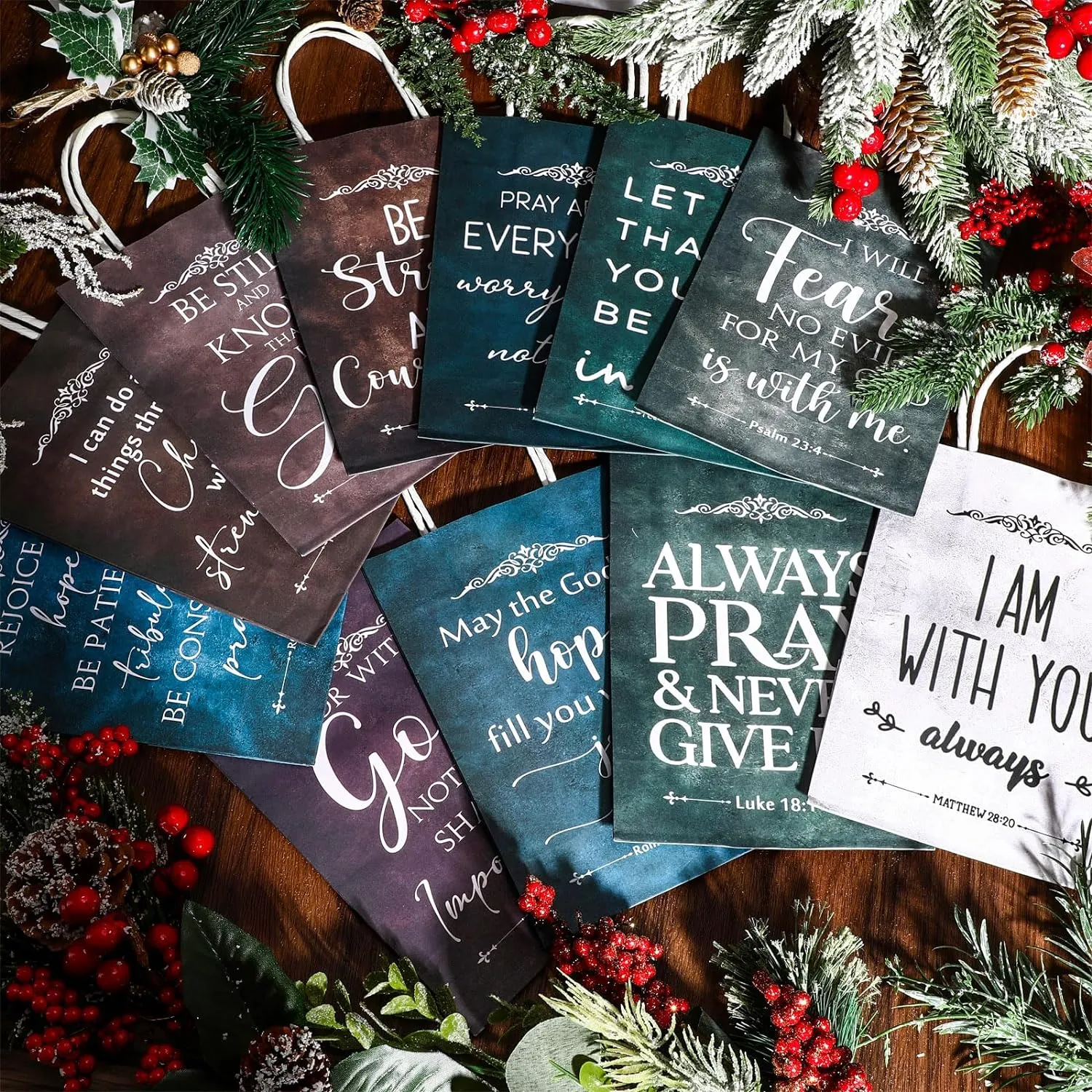 36 Pcs Christian Gift Paper Bags Bulk Religious Bible Verse Treat Bags with Handles Sunday School Inspirational Gifts for Women Church Welcome Visitors Baptism Party Supplies