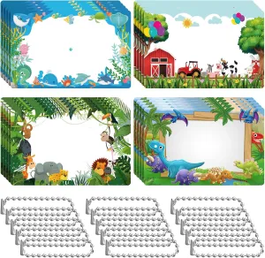 36 Set Kids Tags Personalized Waterproof Name Tag Reusable Backpack Tags Plastic Writable Child Id Bag Tags with Chain Attachments Name Labels for School Luggage Lunch Box Ocean Dinosaurs Jungle