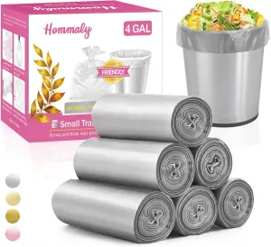 4 Gallon 180pcs Small Silver Grey Trash Bags Strong Grey Garbage Bags, Bathroom Trash Can Bin Liners, Plastic Bags for Office, Waste Basket Liner, Fit 12-15 Liter, 3.5,4,4.5 Gal（Silver Grey 180）