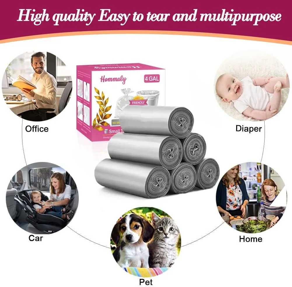 4 Gallon 180pcs Small Silver Grey Trash Bags Strong Grey Garbage Bags, Bathroom Trash Can Bin Liners, Plastic Bags for Office, Waste Basket Liner, Fit 12-15 Liter, 3.5,4,4.5 Gal（Silver Grey 180）