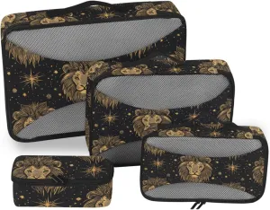 4 Pcs set organizer bags set Mesh Travel Essentials Gothic Golden Lion expandable sets compression packing