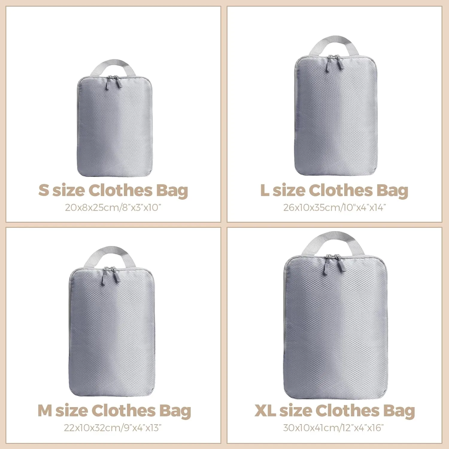 4 Set Compression Packing Cubes for Suitcase - Space-Saving Luggage Organizer Bags, Lightweight Travel Essentials for Efficient Packing (Grey)