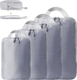 4 Set Compression Packing Cubes for Suitcase - Space-Saving Luggage Organizer Bags, Lightweight Travel Essentials for Efficient Packing (Grey)