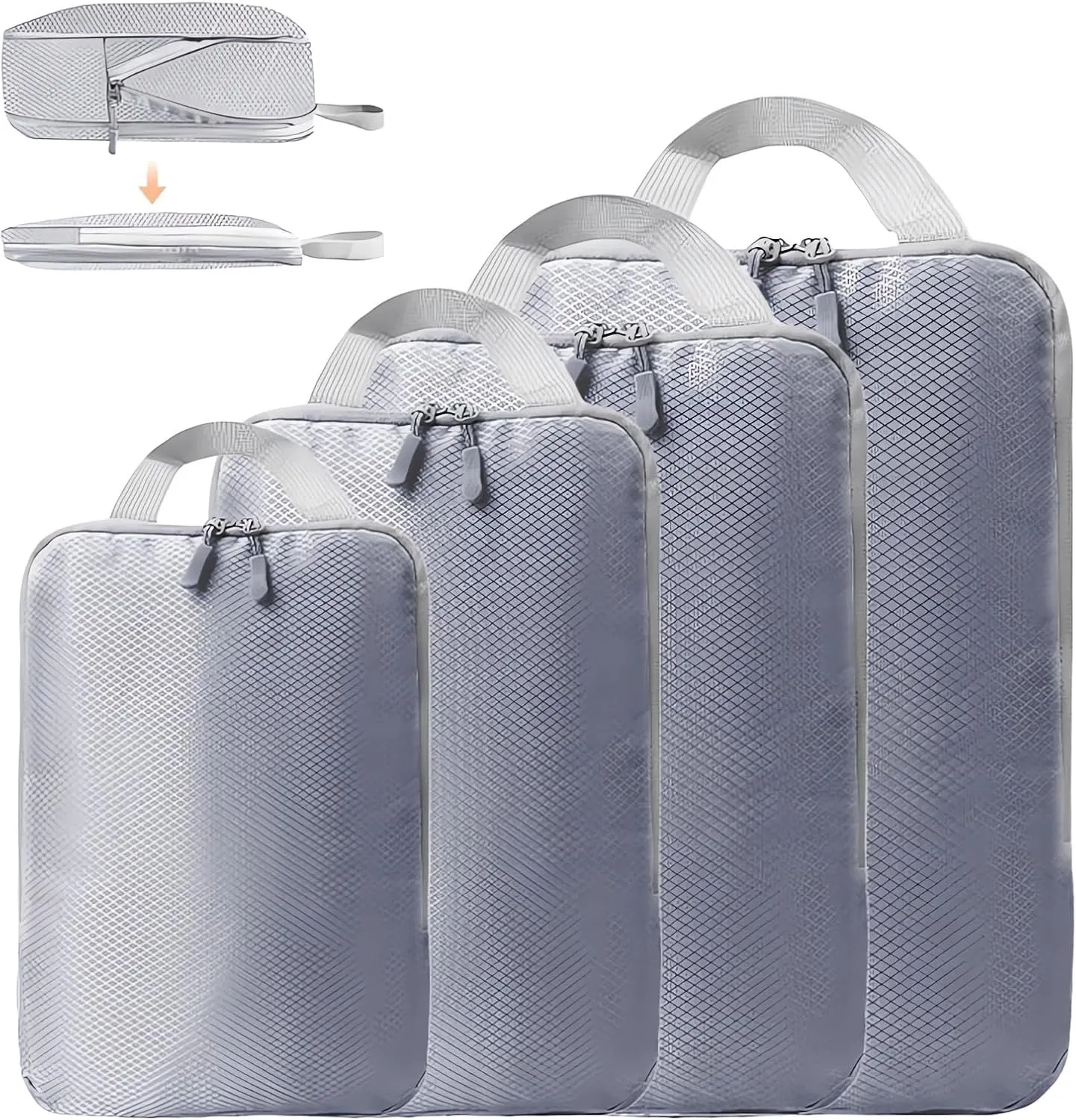 4 Set Compression Packing Cubes for Suitcase - Space-Saving Luggage Organizer Bags, Lightweight Travel Essentials for Efficient Packing (Grey)