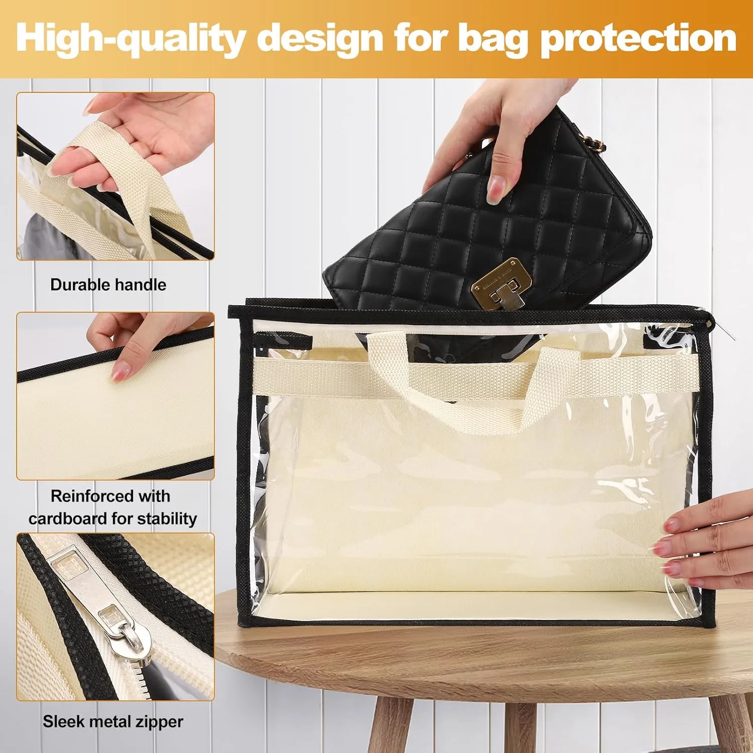 5 Pack Dust Bags for Handbags,Purse Dust Bags with Zipper and Handle,Clear Anti-dust Purse Storage Bag,Hanging Handbags Cover for Closet Hanging Storage(Large)