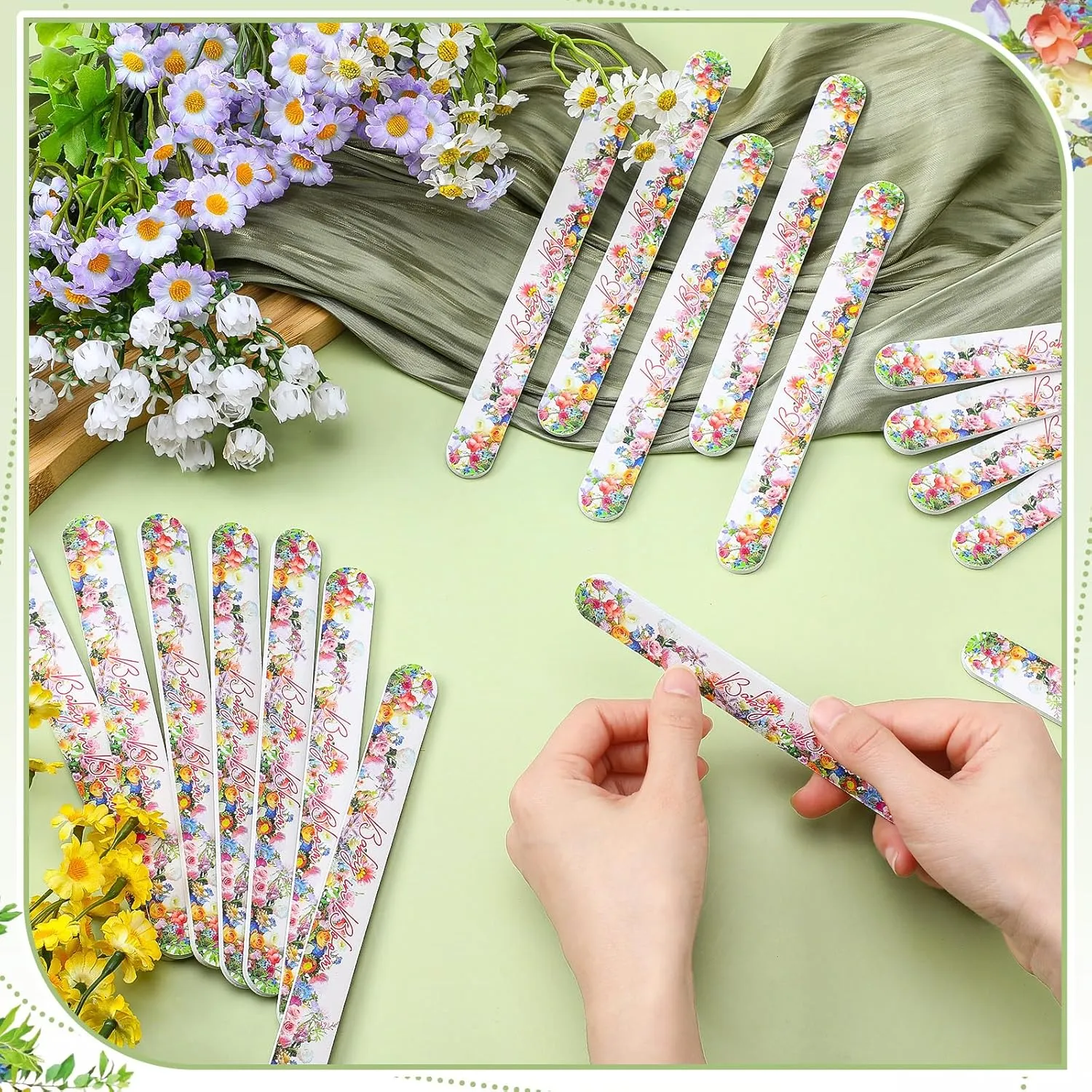 50 Pcs Baby in Bloom Baby Shower Favors Decorations Party Games Winners Prizes Gifts Bulk Floral Emery Board Nail File for Adults Guests Gender Reveal Favors Decorations Gift Bags Stuffers