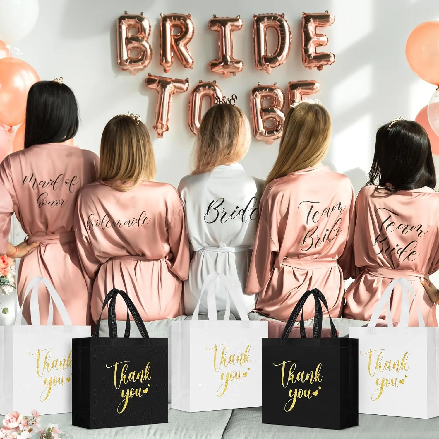 50 Pcs Thank You Gift Bags with Handles Bulk Thank You Non Woven Bags Reusable Gift Handbags Bridesmaid Souvenir Goodie Handbags for Wedding Shopping(11 x 12 x 5 Inch,Black, White)