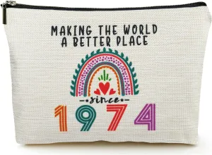 51st Birthday Gifts for Her Women Makeup Bag, Best 1974 Anniversary 51st Birthday Decorations, 51 Year old Gifts Ideas for Wife, Mom, Mothers Day, Christmas, Cool 51 and Fabulous Cosmetic Travel Pouch
