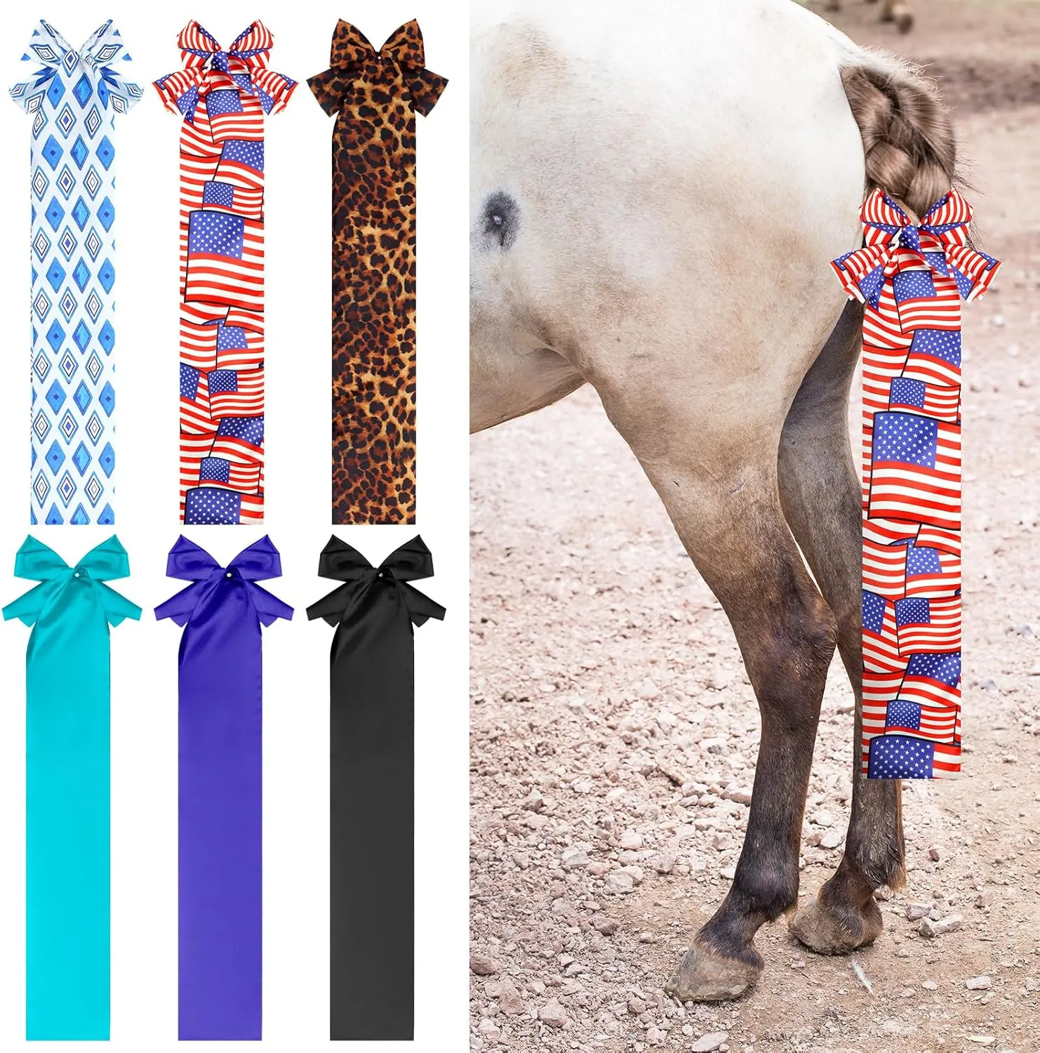 6 Pcs Horse Tail Bag Breathable Guard Slip on Horse Tail Wrap 2 Strand Closure Straps Grooming Supplies to Keep from Dirt Breakage Rubbing 6 Designs(Modern Style)