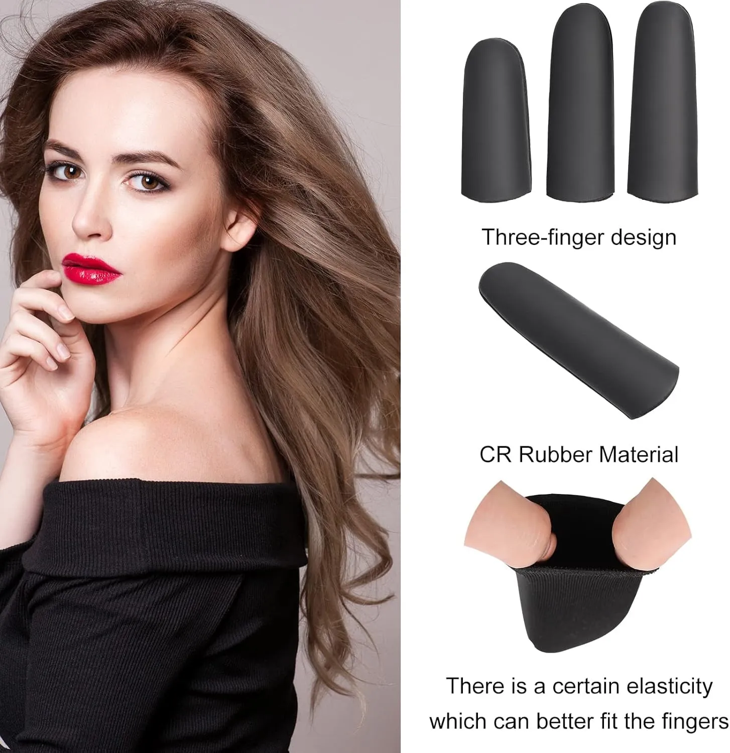 6 Pieces High Heat Resistant Finger Protection Guards Thermal Finger Covers for Curling and Flat Irons, Wands, Blow Dryers Hair Dye Heat Protector Glove, Black and Rose Red, Thumb and 2 Fingers