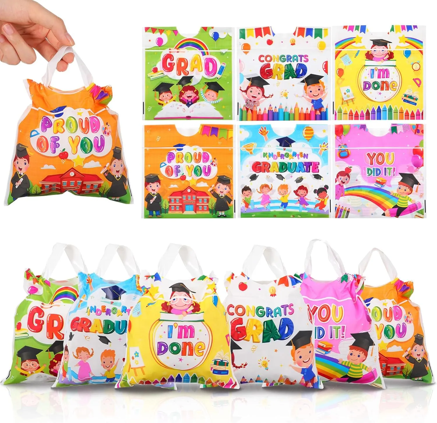 60 Pcs Graduation Gift Bags Bulk Kindergarten Grad Party Favor Bags with Handle Preschool Congratulations Graduation Candy Treat Bags for Graduation Party Supplies, 5.91 x 5.91 Inch