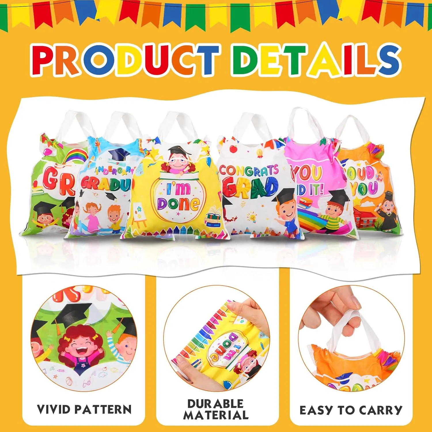 60 Pcs Graduation Gift Bags Bulk Kindergarten Grad Party Favor Bags with Handle Preschool Congratulations Graduation Candy Treat Bags for Graduation Party Supplies, 5.91 x 5.91 Inch